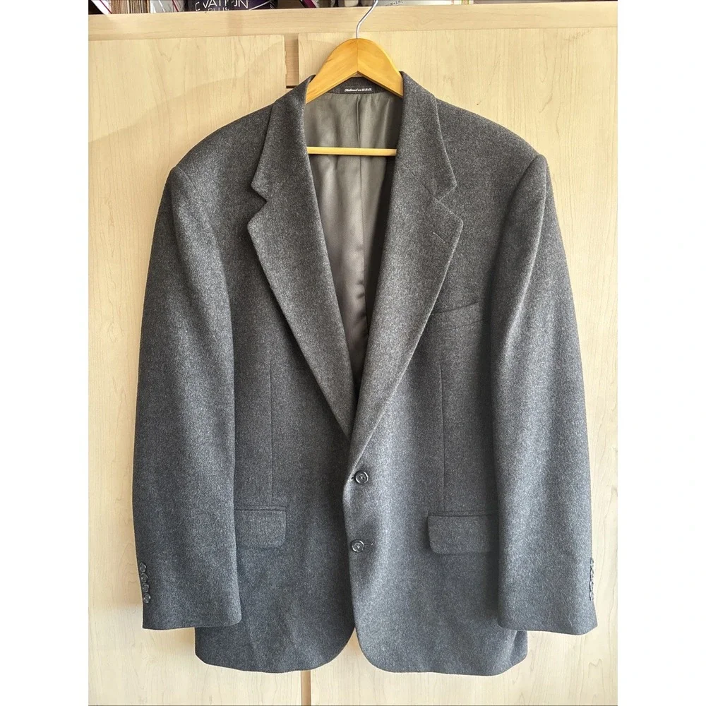 Club Room Mens 44L Blazer 100% Camel Hair Coat Charcoal Gray Two Button Jacket